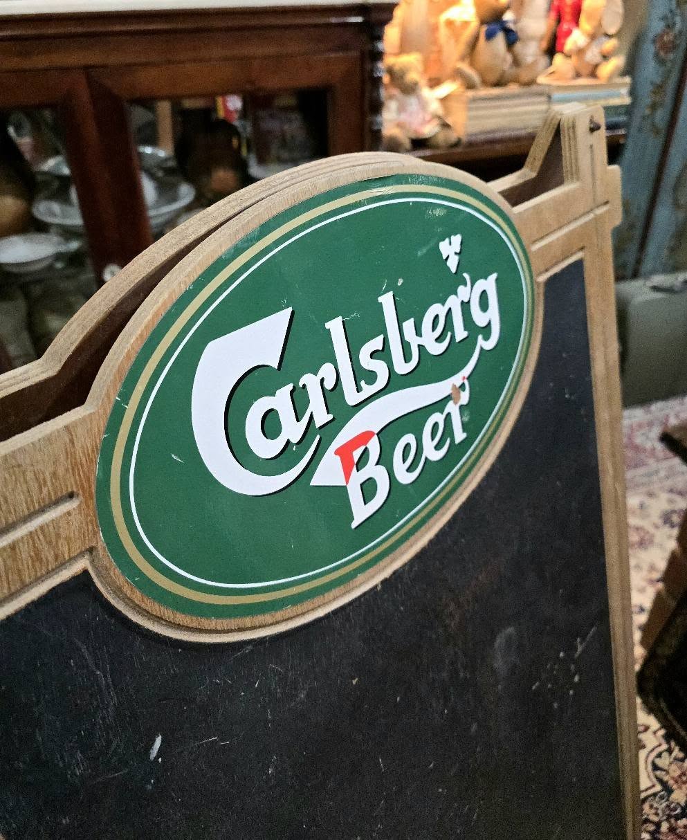 Vintage large wooden Carlsberg beer double side chalkboard shop display