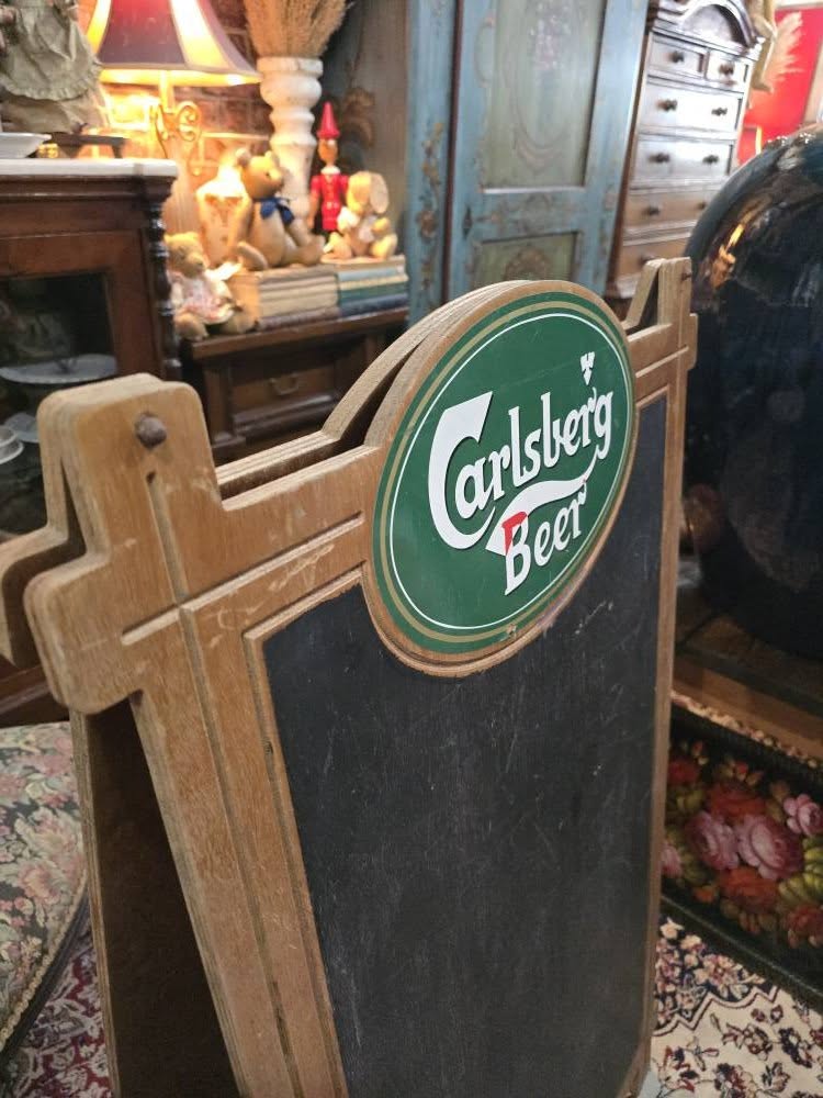 Vintage large wooden Carlsberg beer double side chalkboard shop display