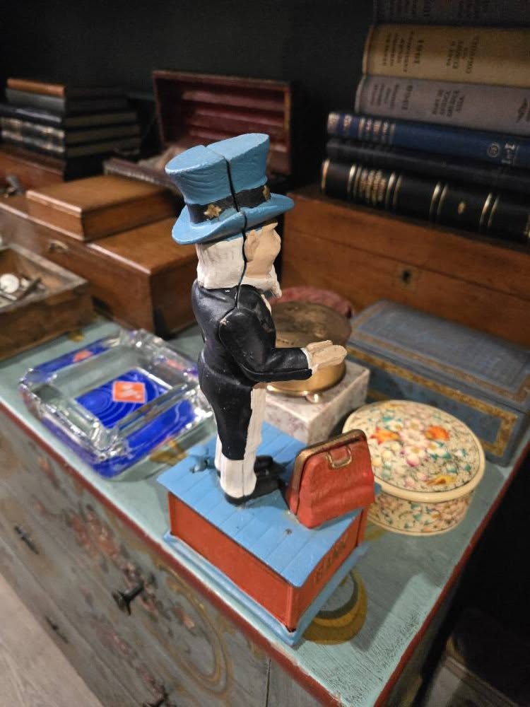 Vintage Uncle Sam Cast Iron Mechanic Coin Bank