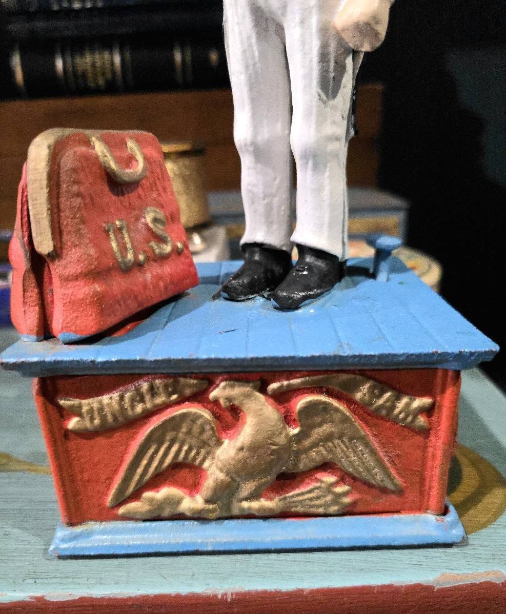Vintage Uncle Sam Cast Iron Mechanic Coin Bank