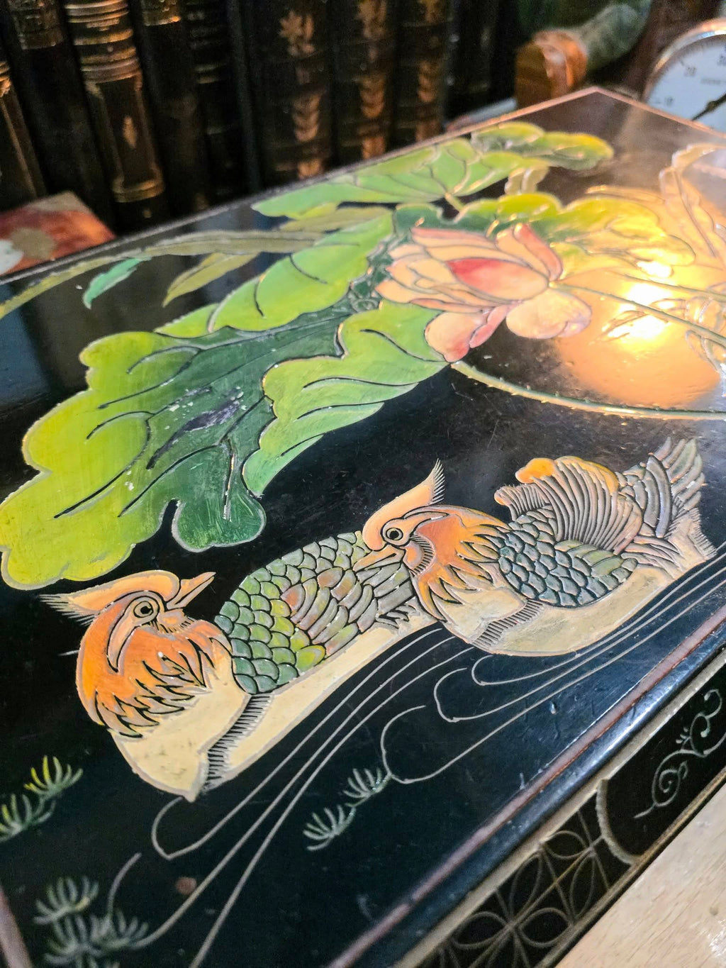 Antique Japanese wooden lacquered chest box