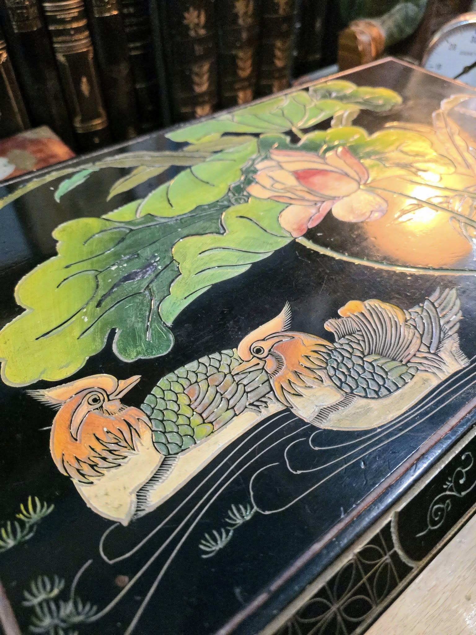 Antique Japanese wooden lacquered chest box