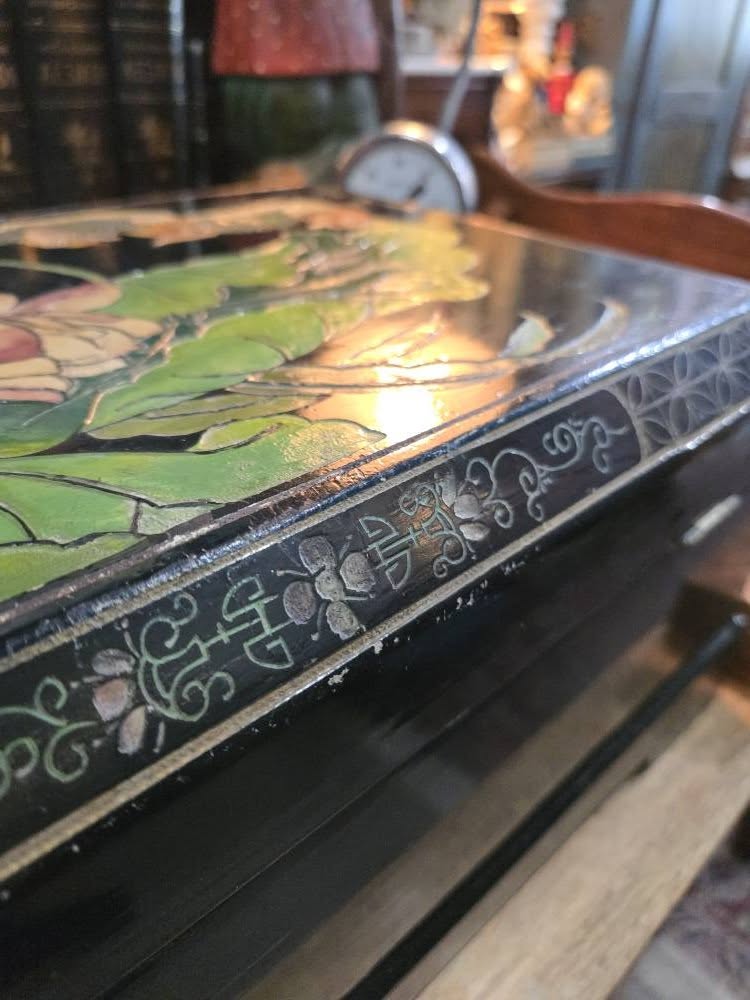 Antique Japanese wooden lacquered chest box
