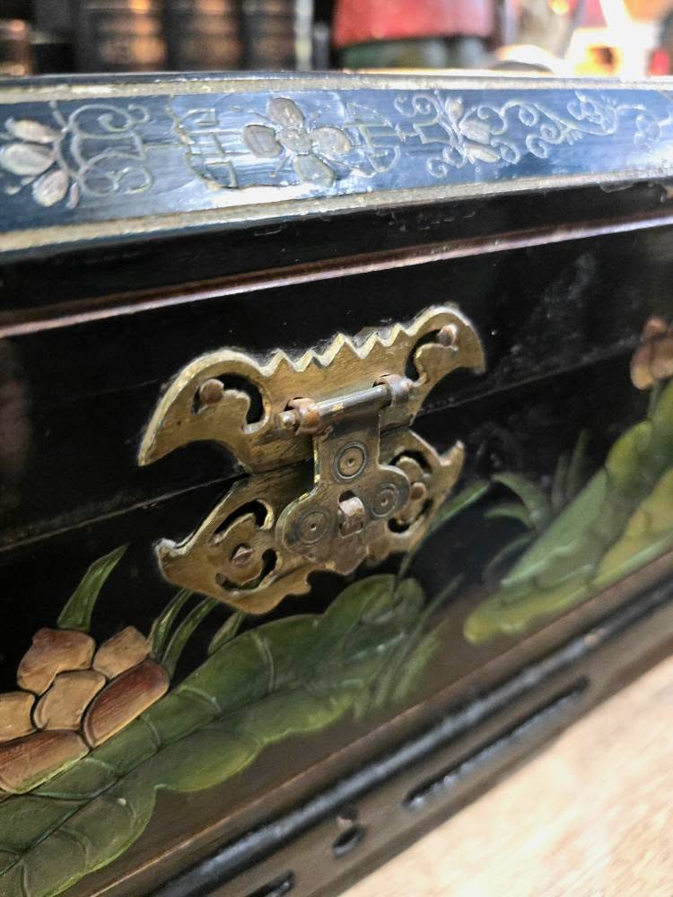 Antique Japanese wooden lacquered chest box