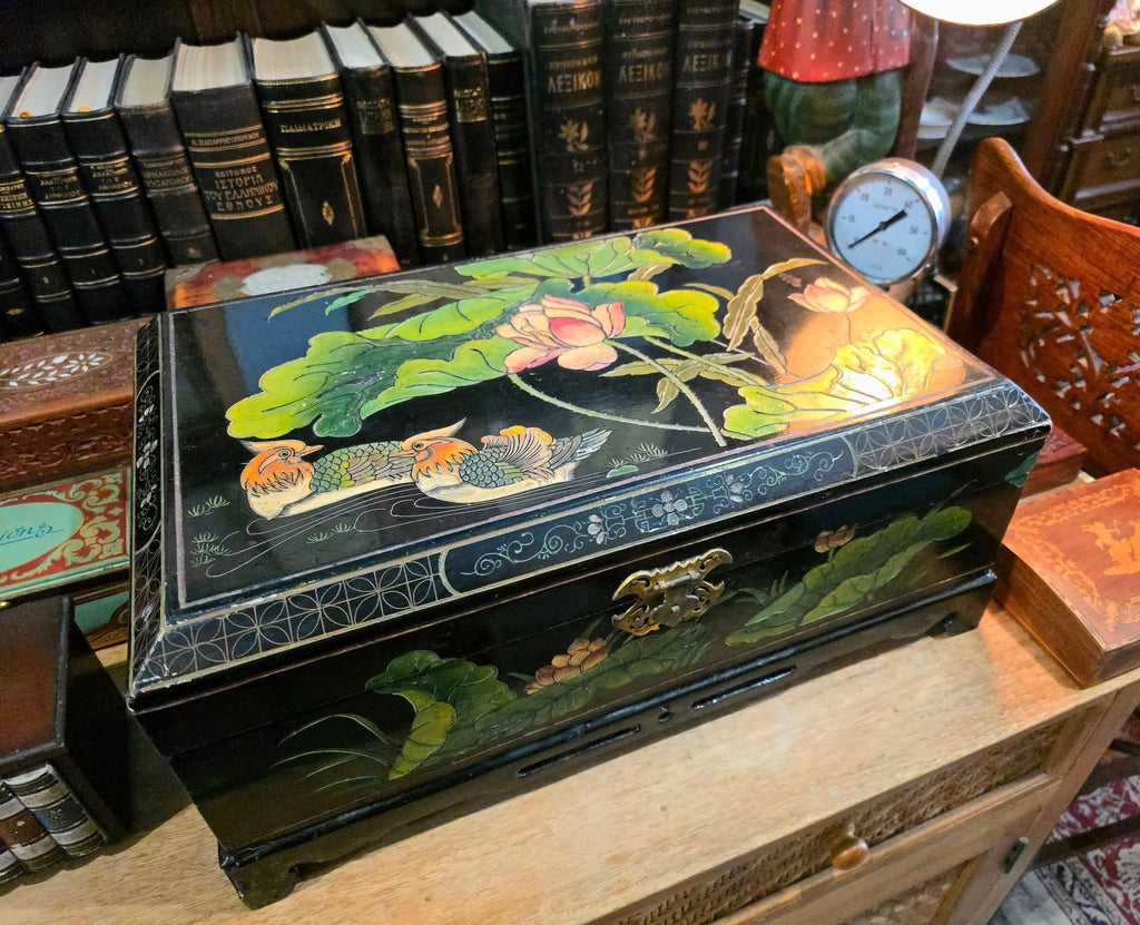 Antique Japanese wooden lacquered chest box