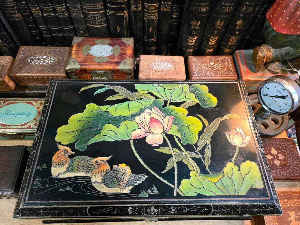 Antique Japanese wooden lacquered chest box