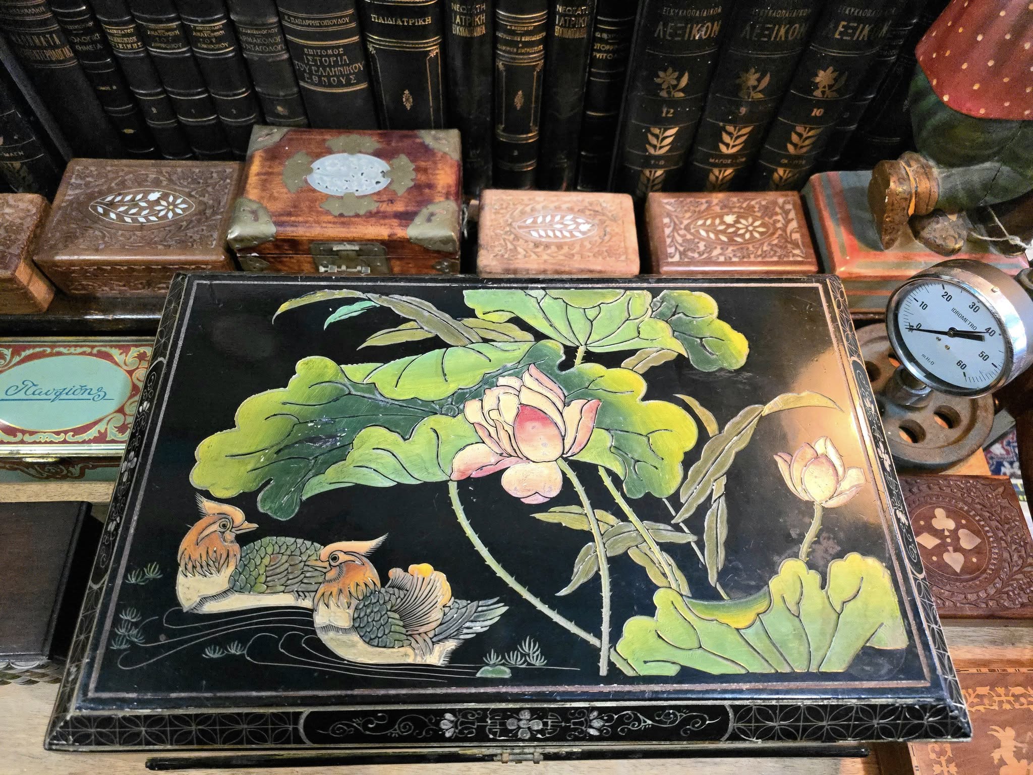 Antique Japanese wooden lacquered chest box