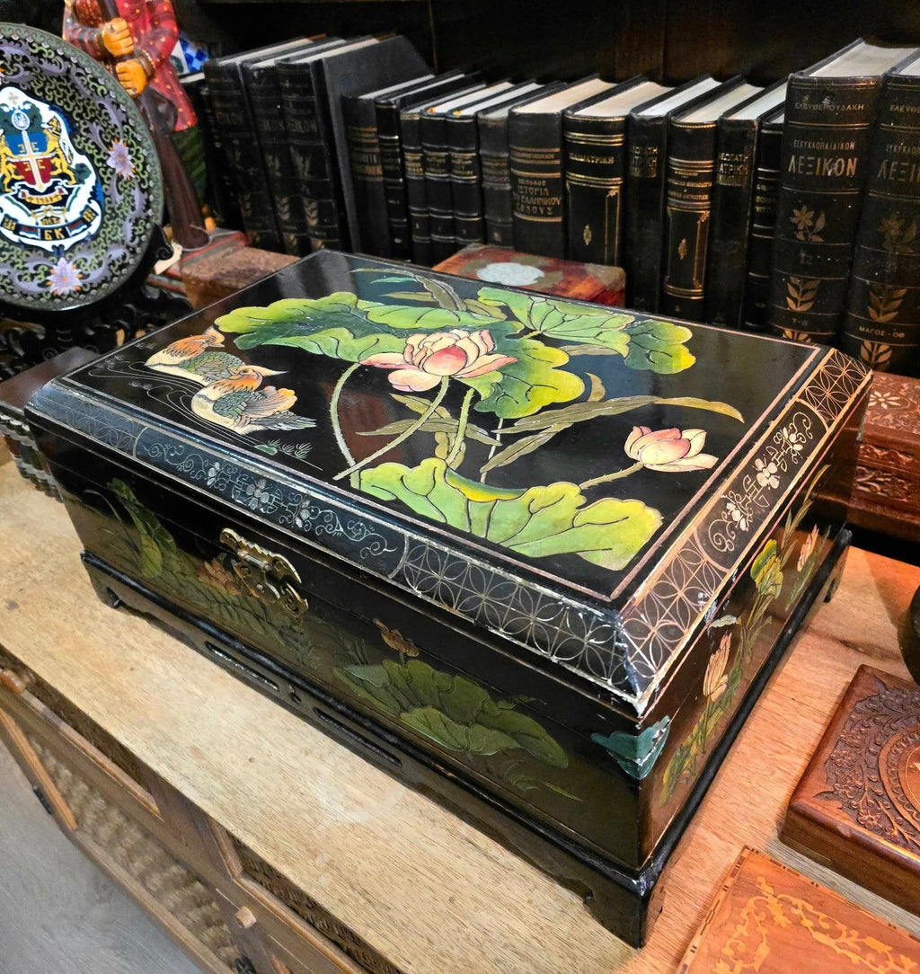 Antique Japanese wooden lacquered chest box