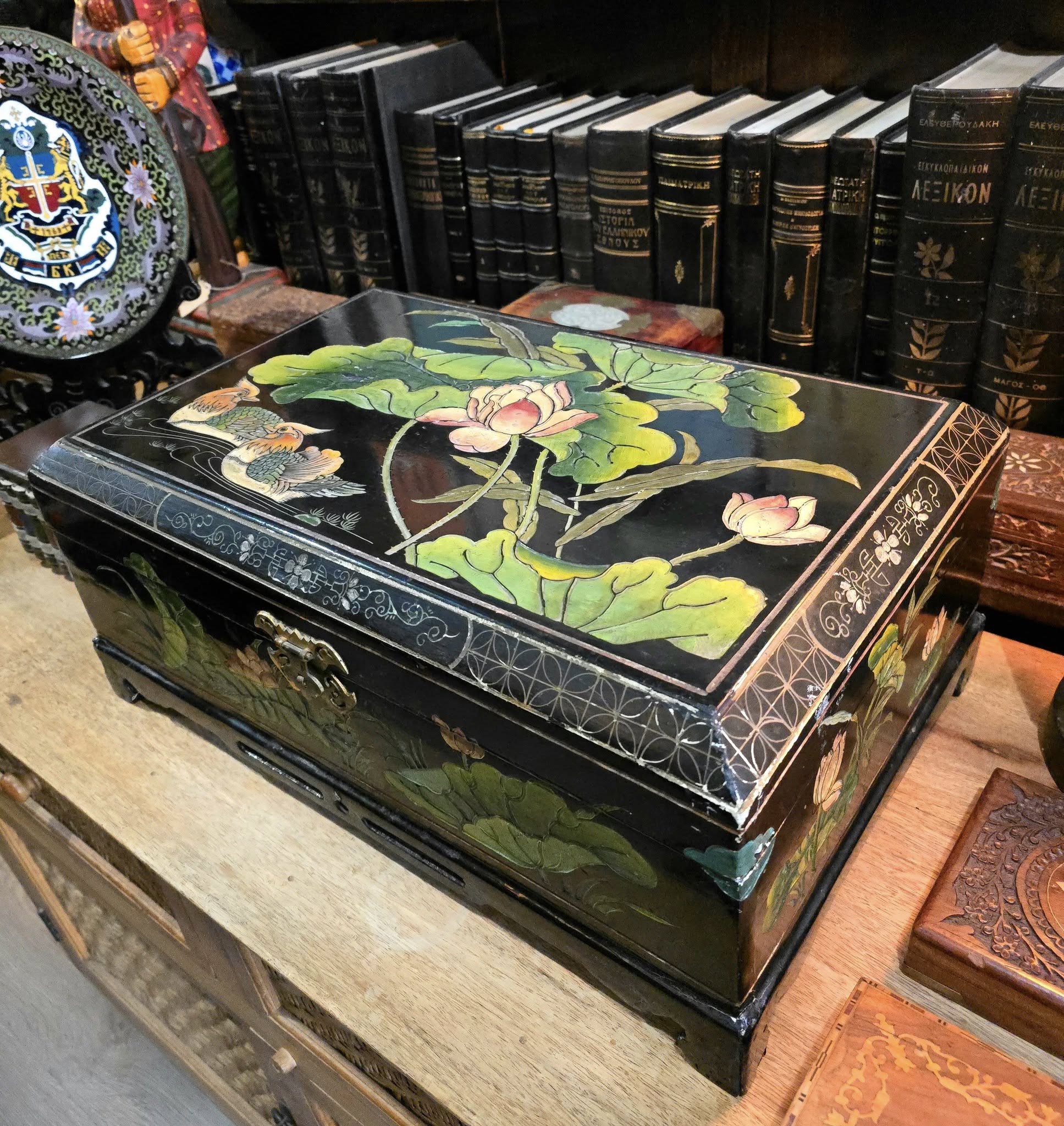 Antique Japanese wooden lacquered chest box