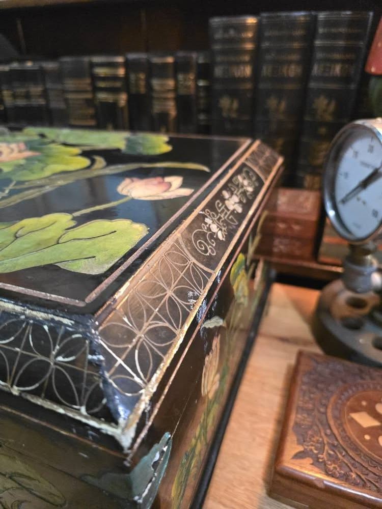 Antique Japanese wooden lacquered chest box