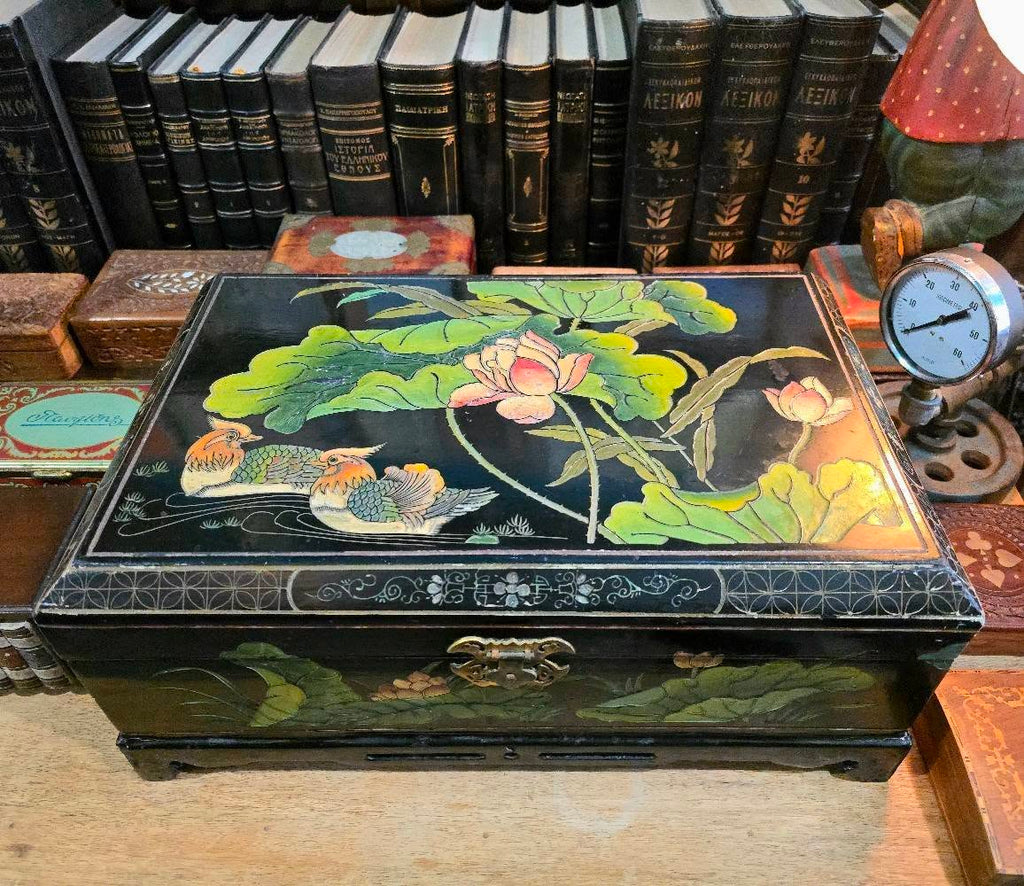 Antique Japanese wooden lacquered chest box