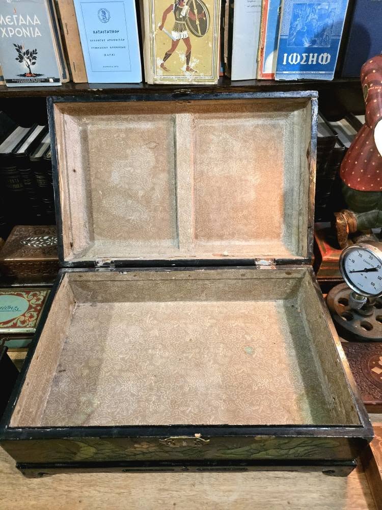 Antique Japanese wooden lacquered chest box