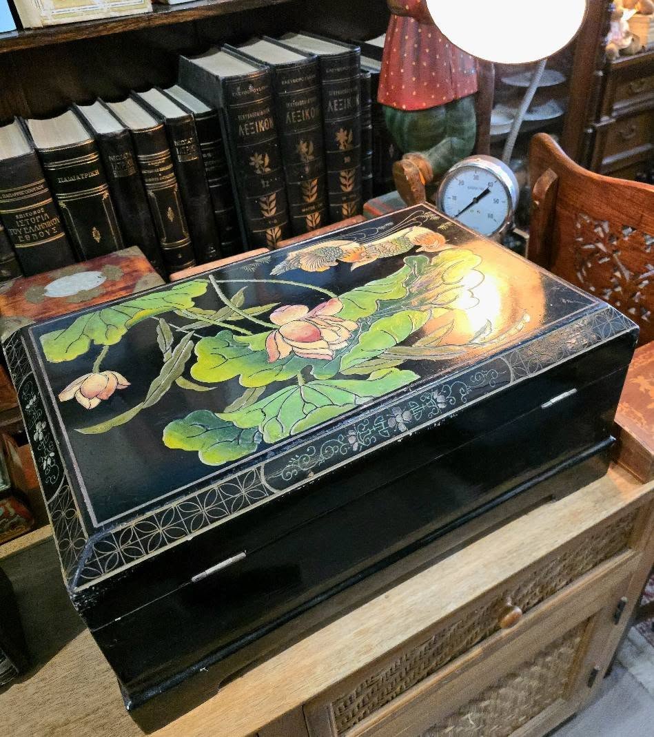 Antique Japanese wooden lacquered chest box