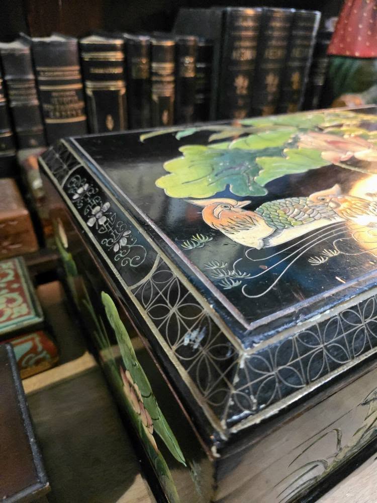 Antique Japanese wooden lacquered chest box
