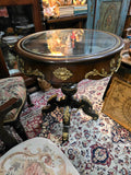 Vintage Baroque Style Glass Top Wooden Round Side Table