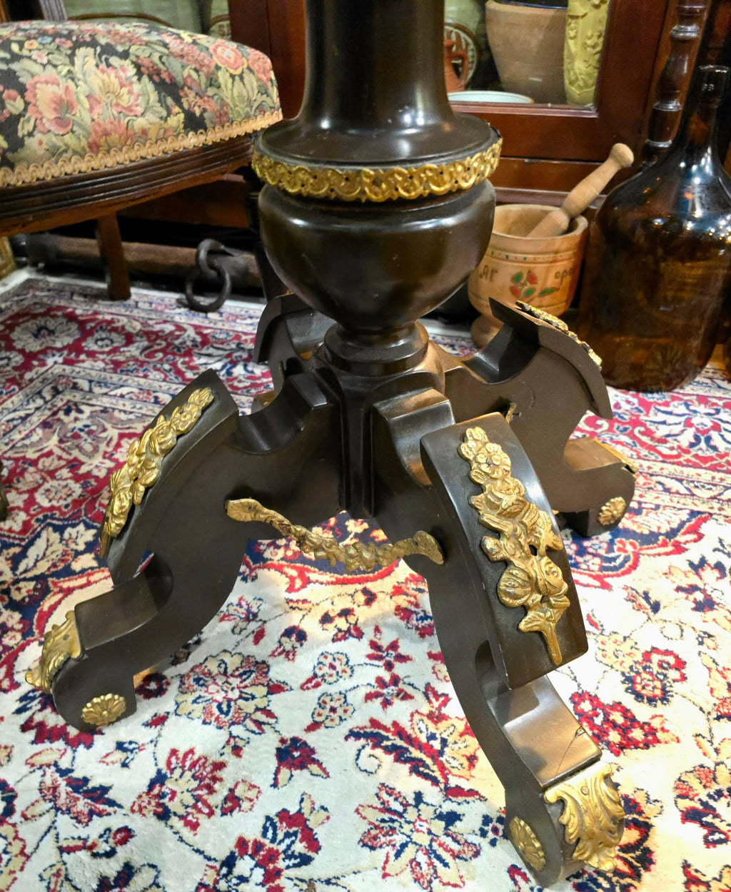 Vintage Baroque Style Glass Top Wooden Round Side Table