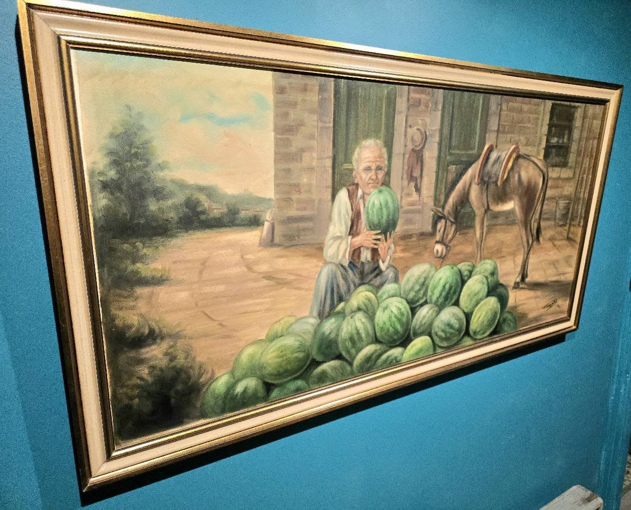 Vintage large handpainted Cyprus signed painting