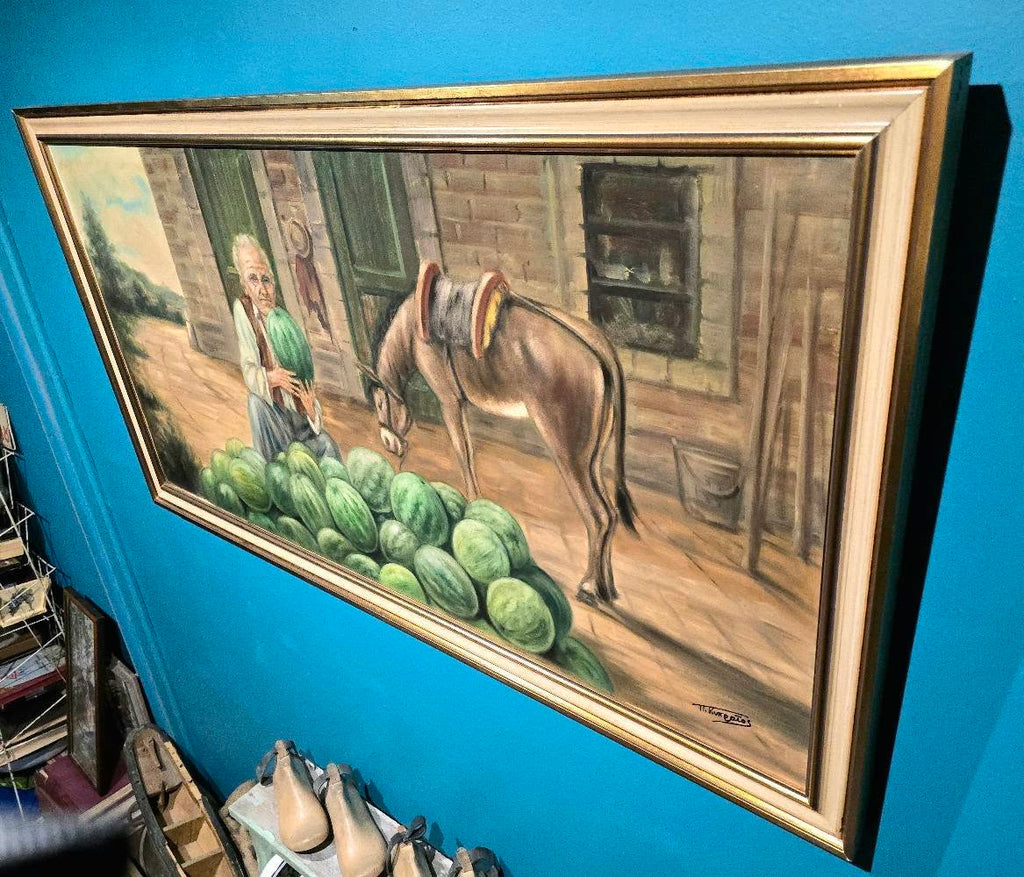 Vintage large handpainted Cyprus signed painting