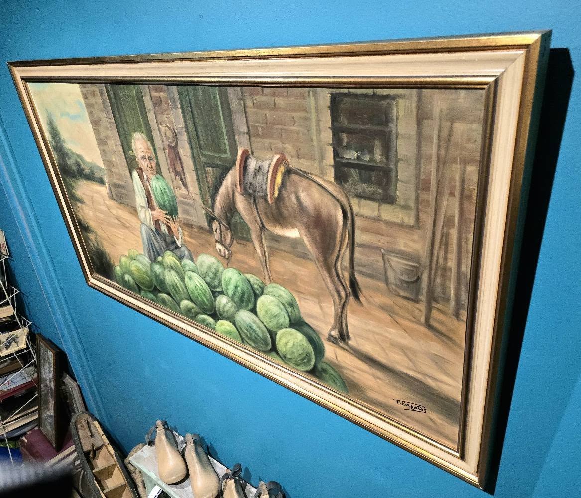 Vintage large handpainted Cyprus signed painting