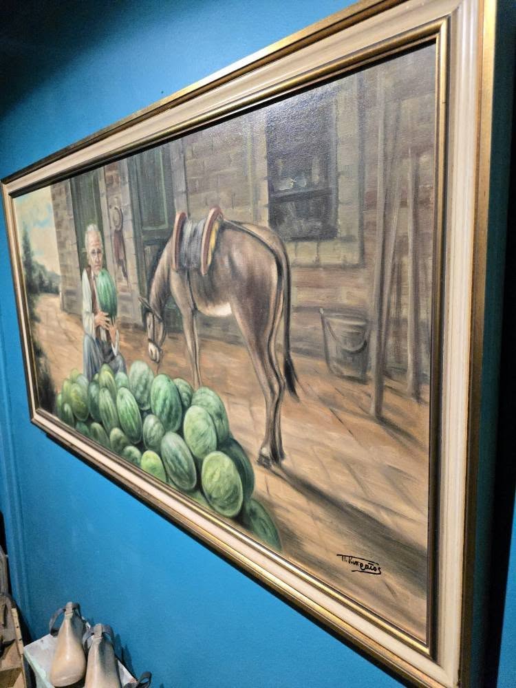 Vintage large handpainted Cyprus signed painting