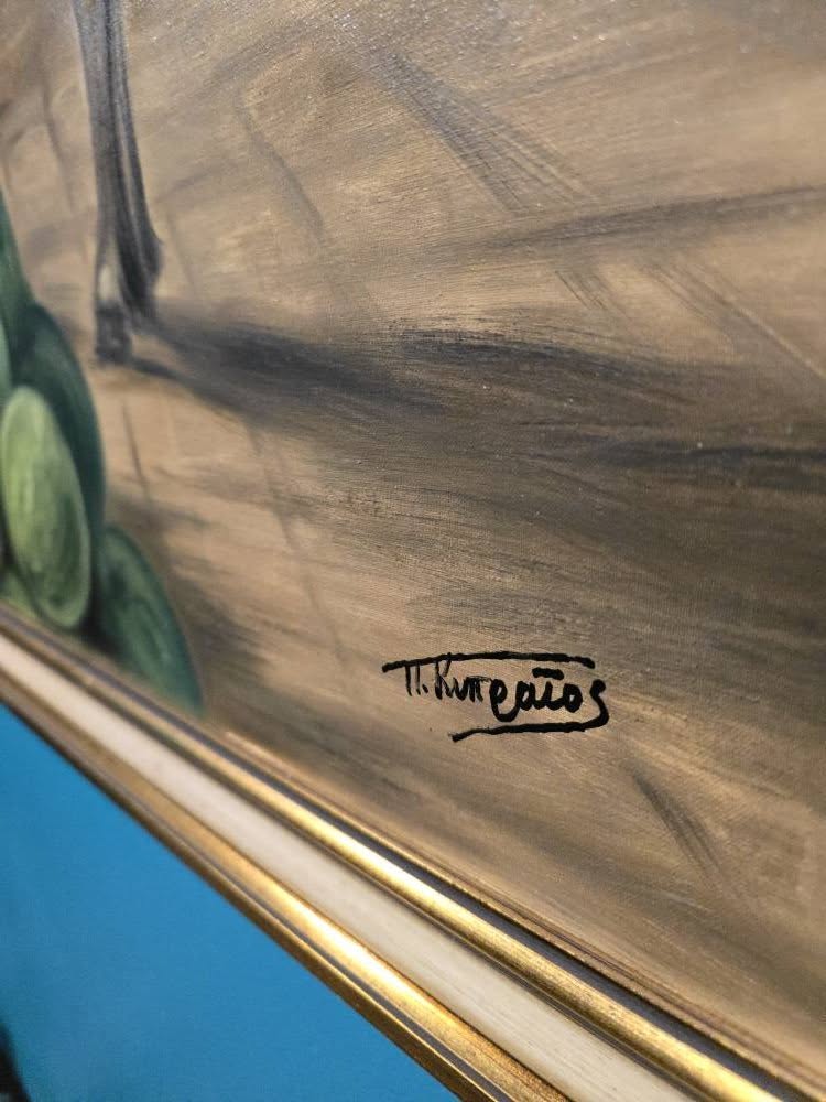 Vintage large handpainted Cyprus signed painting