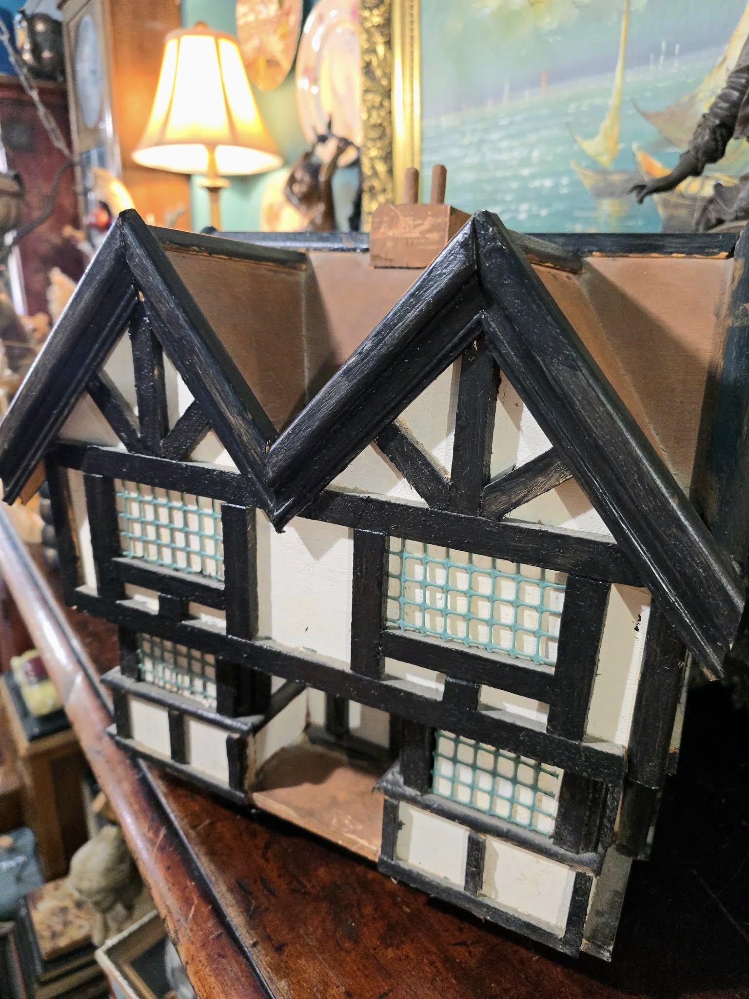 Vintage handmade wooden display tudor house