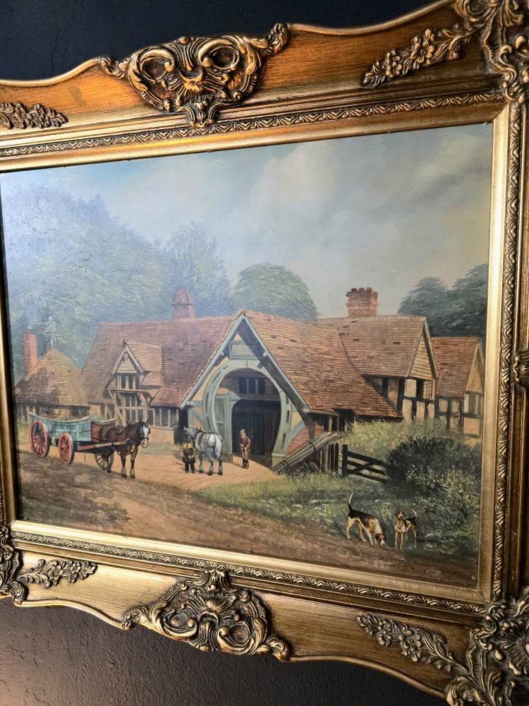 Vintage beautiful ornate signed painting "THE OLD SMITHEY PENSHURST KENT"