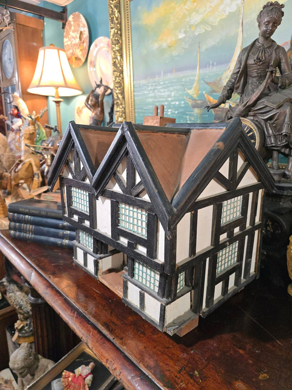 Vintage handmade wooden display tudor house