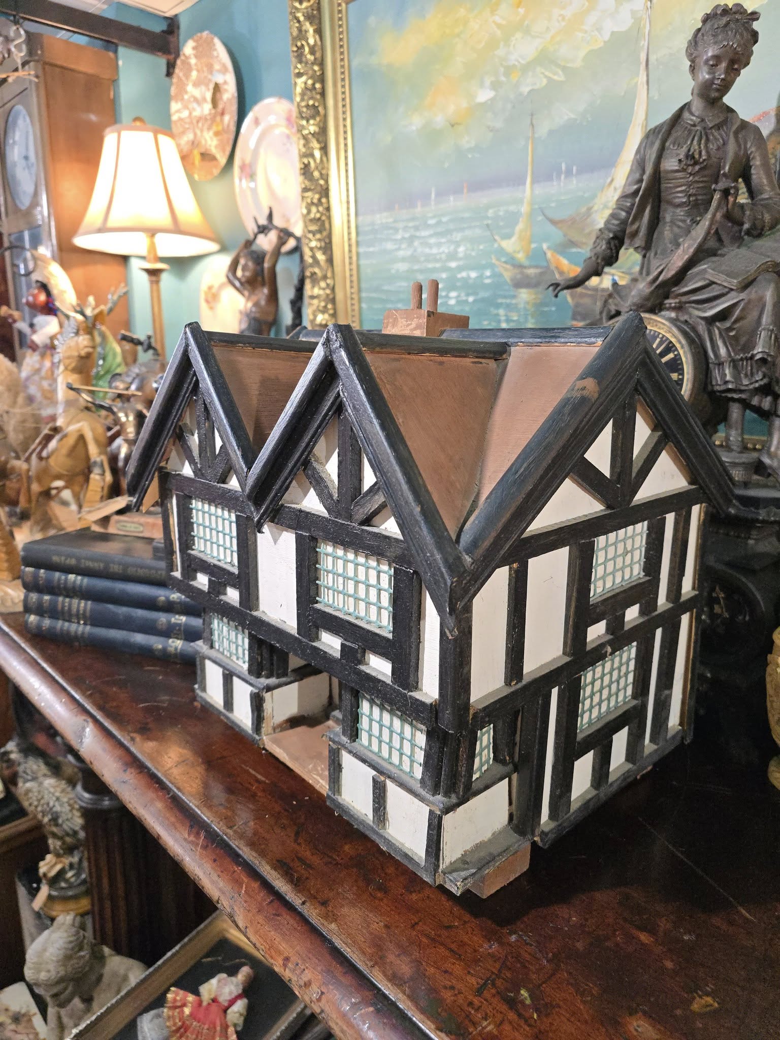 Vintage handmade wooden display tudor house