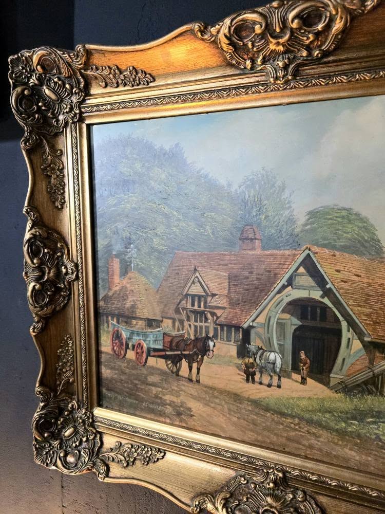 Vintage beautiful ornate signed painting "THE OLD SMITHEY PENSHURST KENT"
