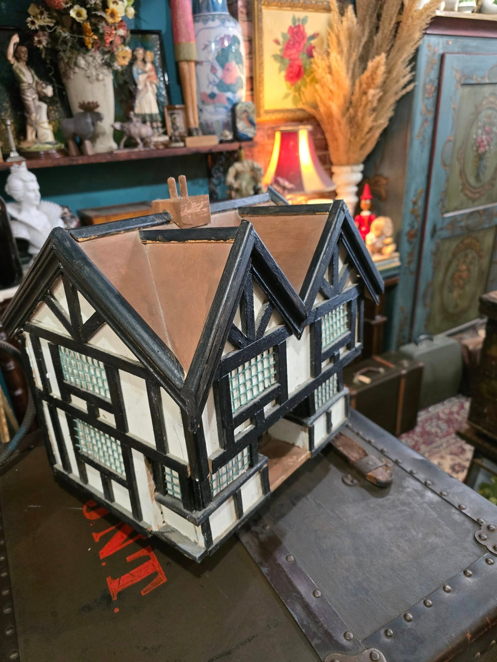 Vintage handmade wooden display tudor house