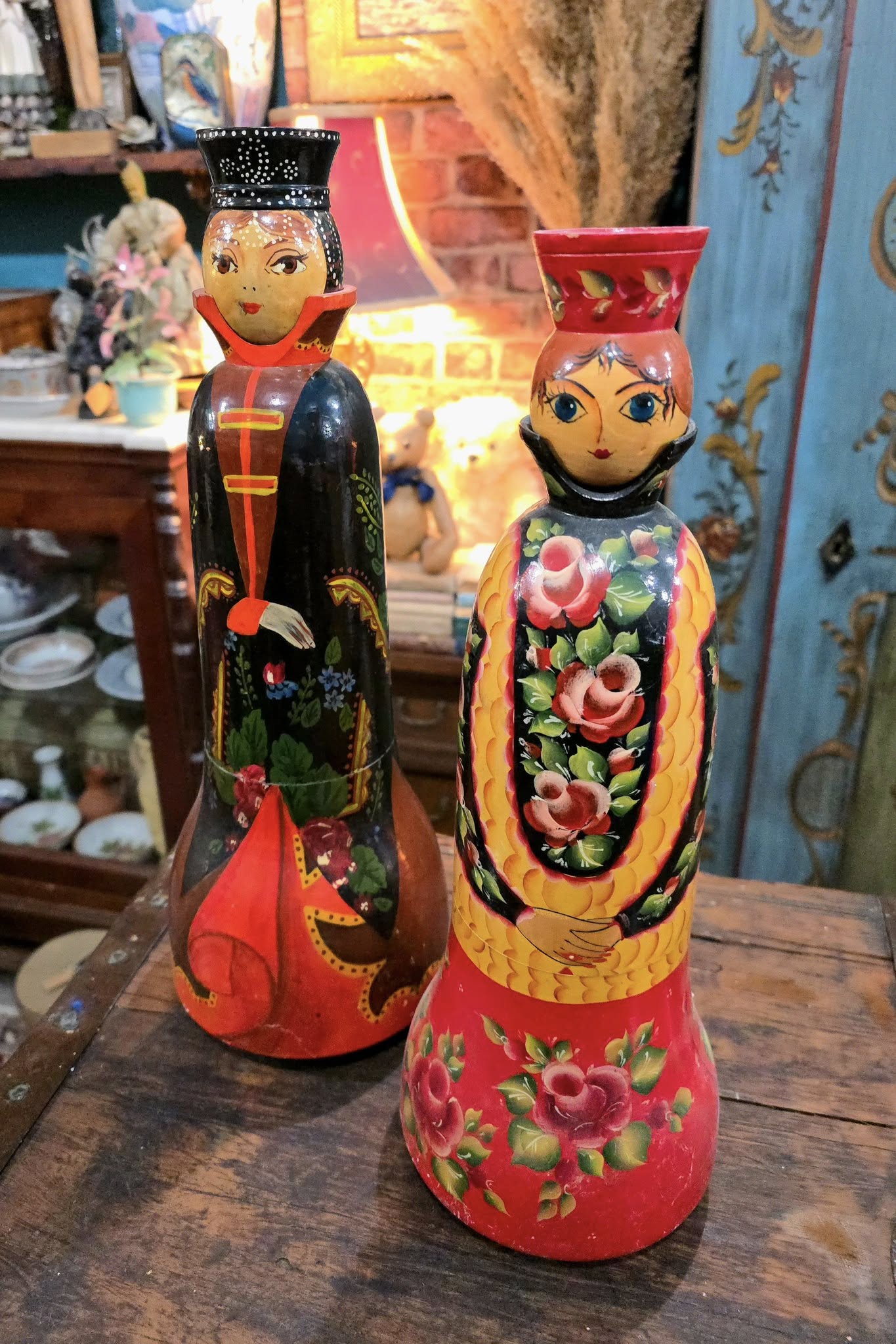 Vintage handpainted Balalaika wooden figures