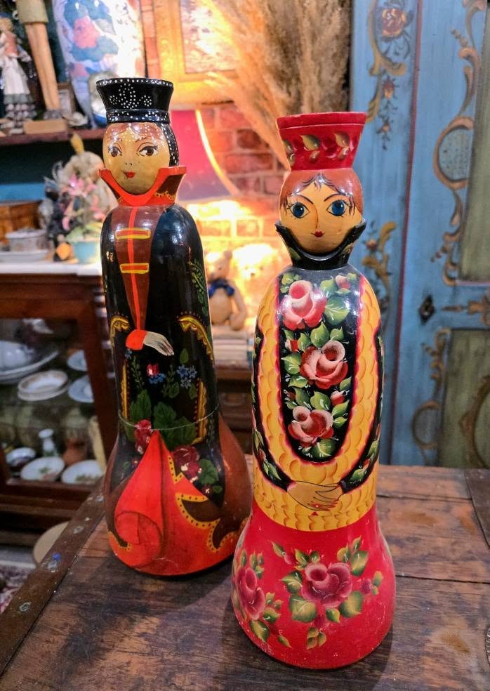 Vintage handpainted Balalaika wooden figures