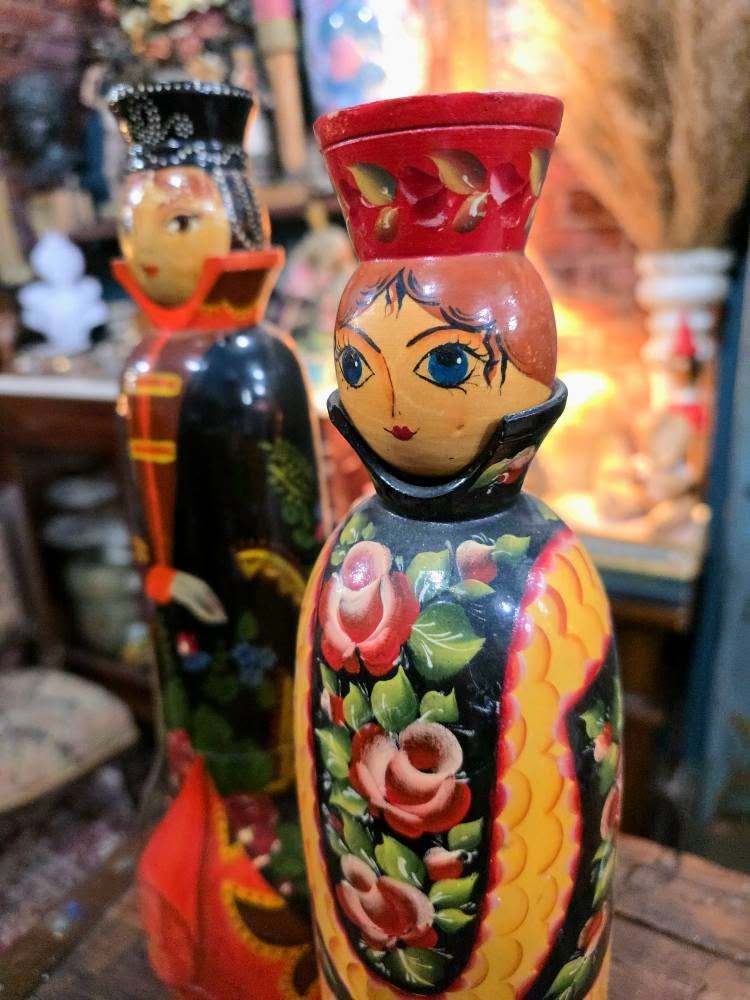 Vintage handpainted Balalaika wooden figures