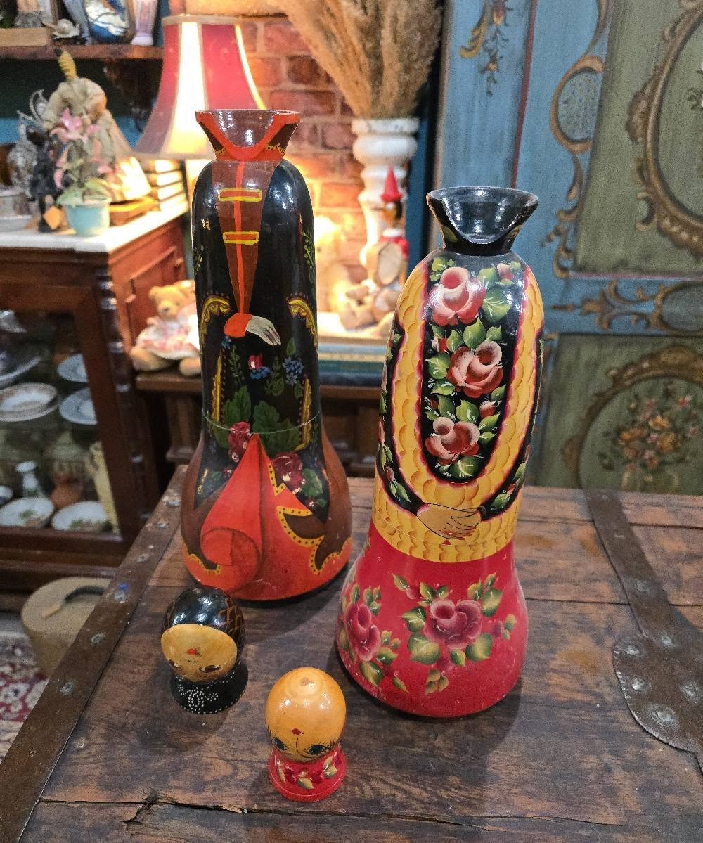 Vintage handpainted Balalaika wooden figures