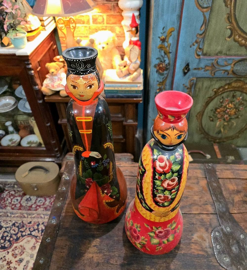 Vintage handpainted Balalaika wooden figures