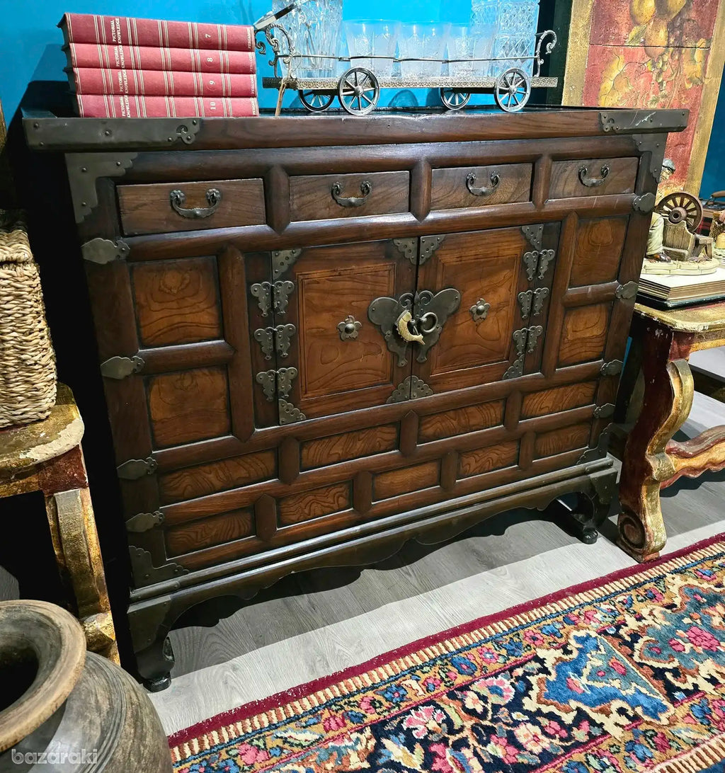 Antique 1940's wooden brass butterfly sideboard