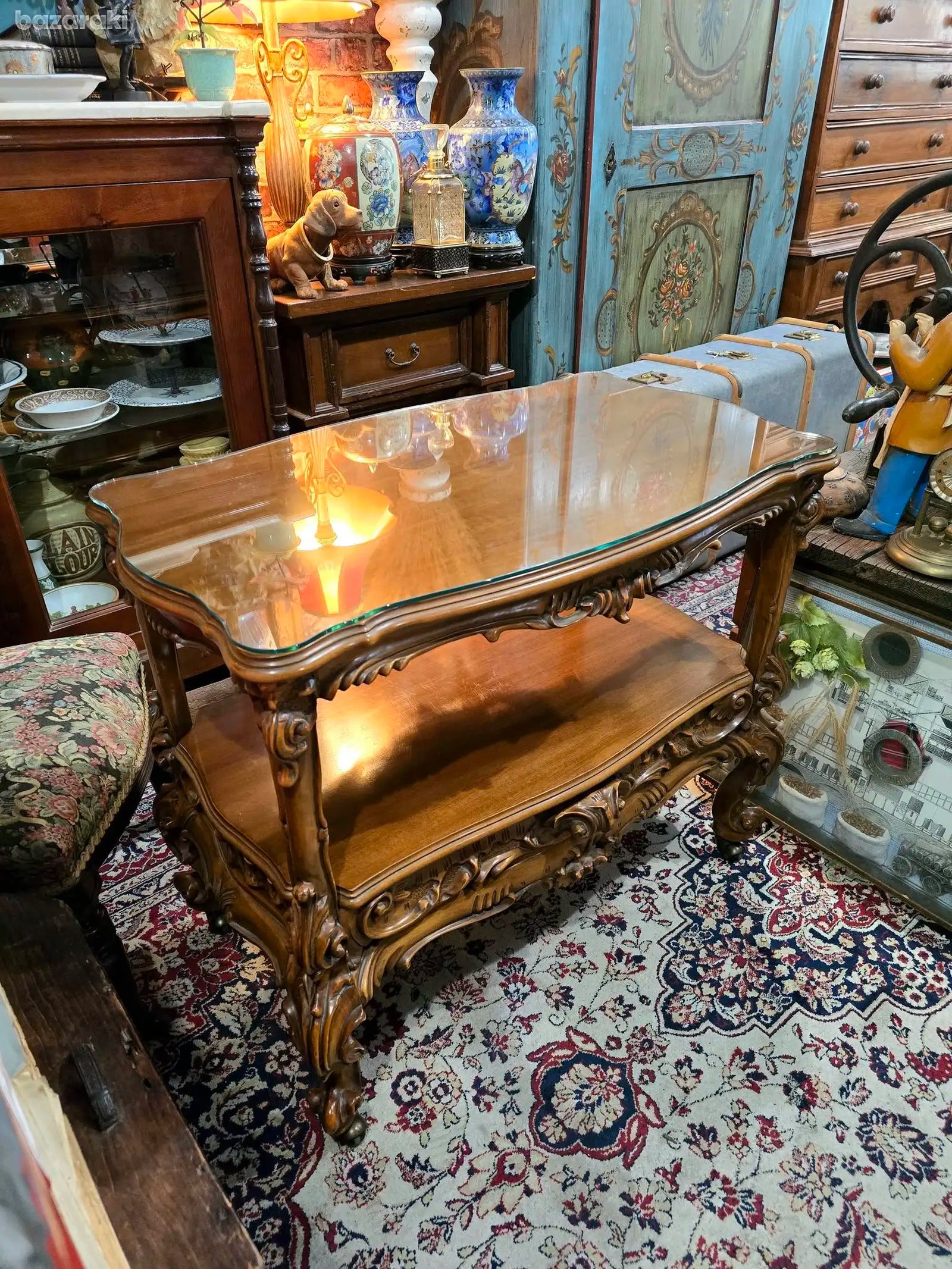 Antique gorgeous and dynamic barocco, with wheels drawer,mahogany wooden trolley