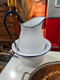 Vintage white Enamelware Pitcher and Bowl Set