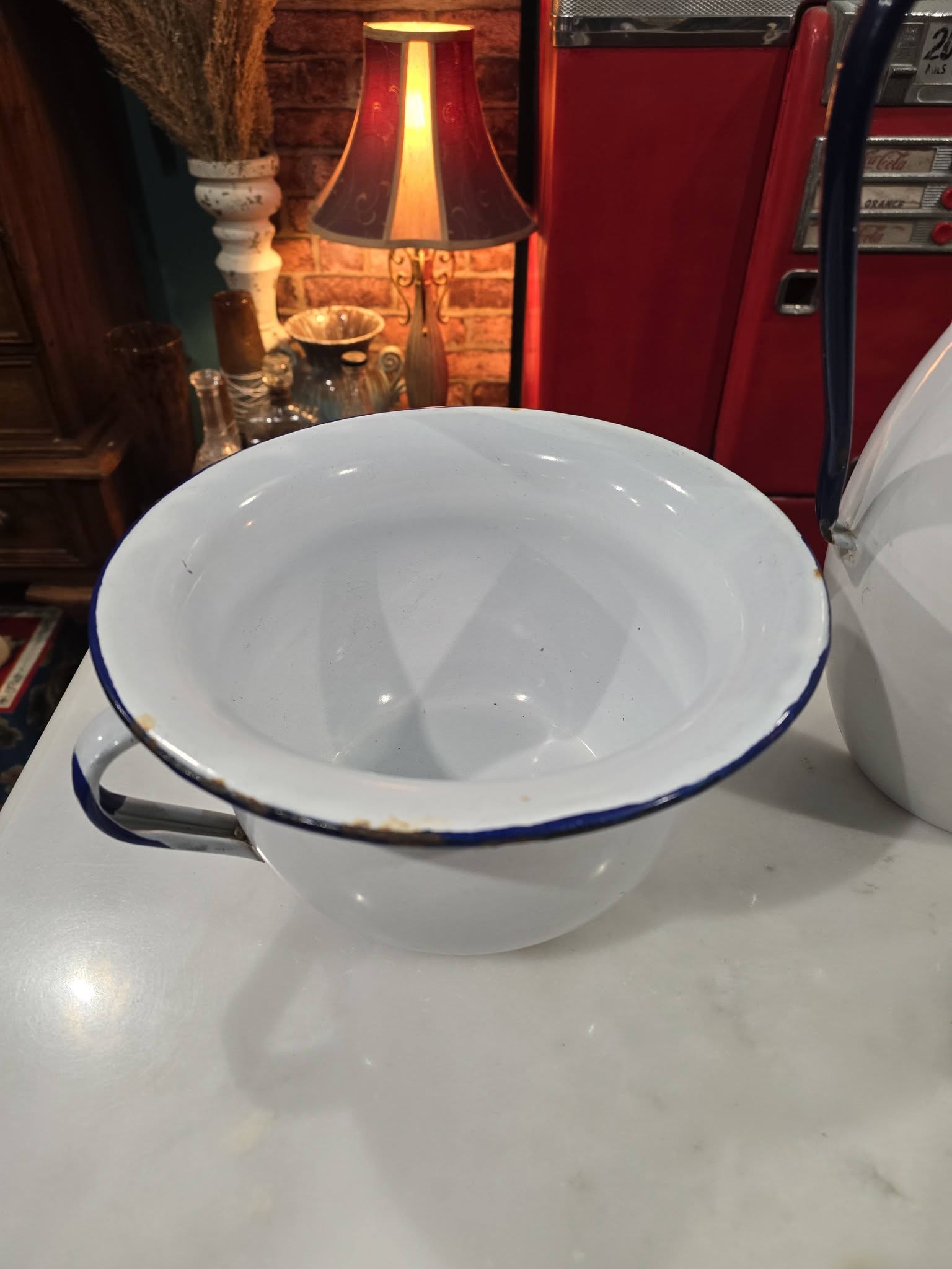 Vintage white Enamelware Pitcher and Bowl Set