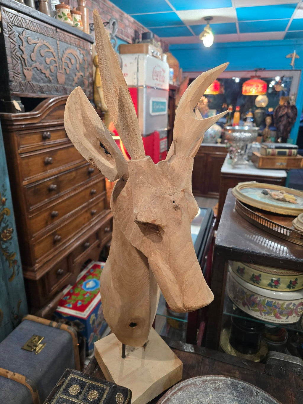 Vintage large hand carved Wooden deer
