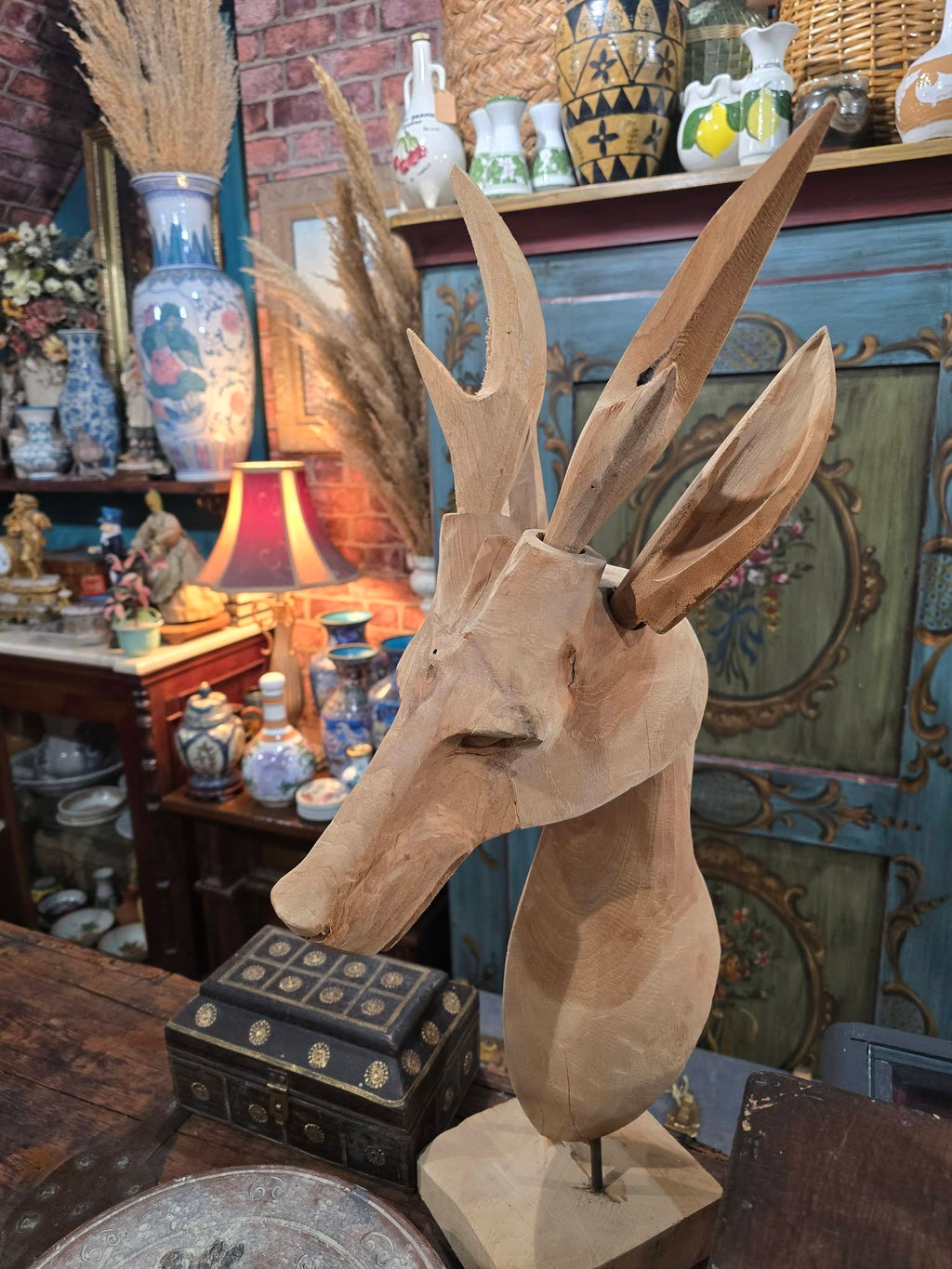 Vintage large hand carved Wooden deer