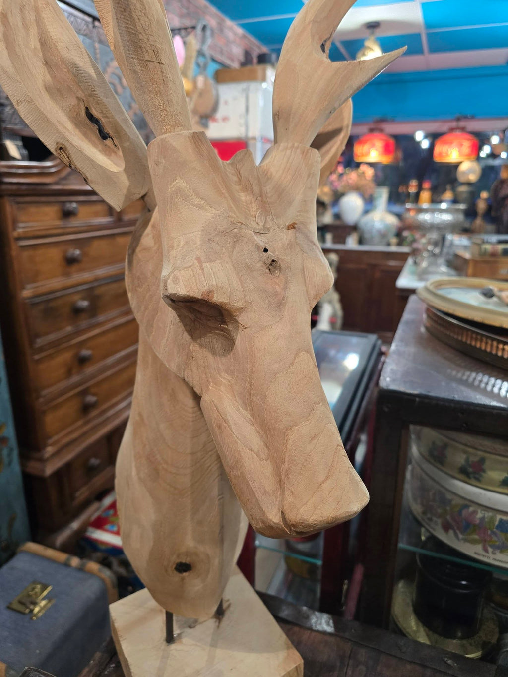 Vintage large hand carved Wooden deer