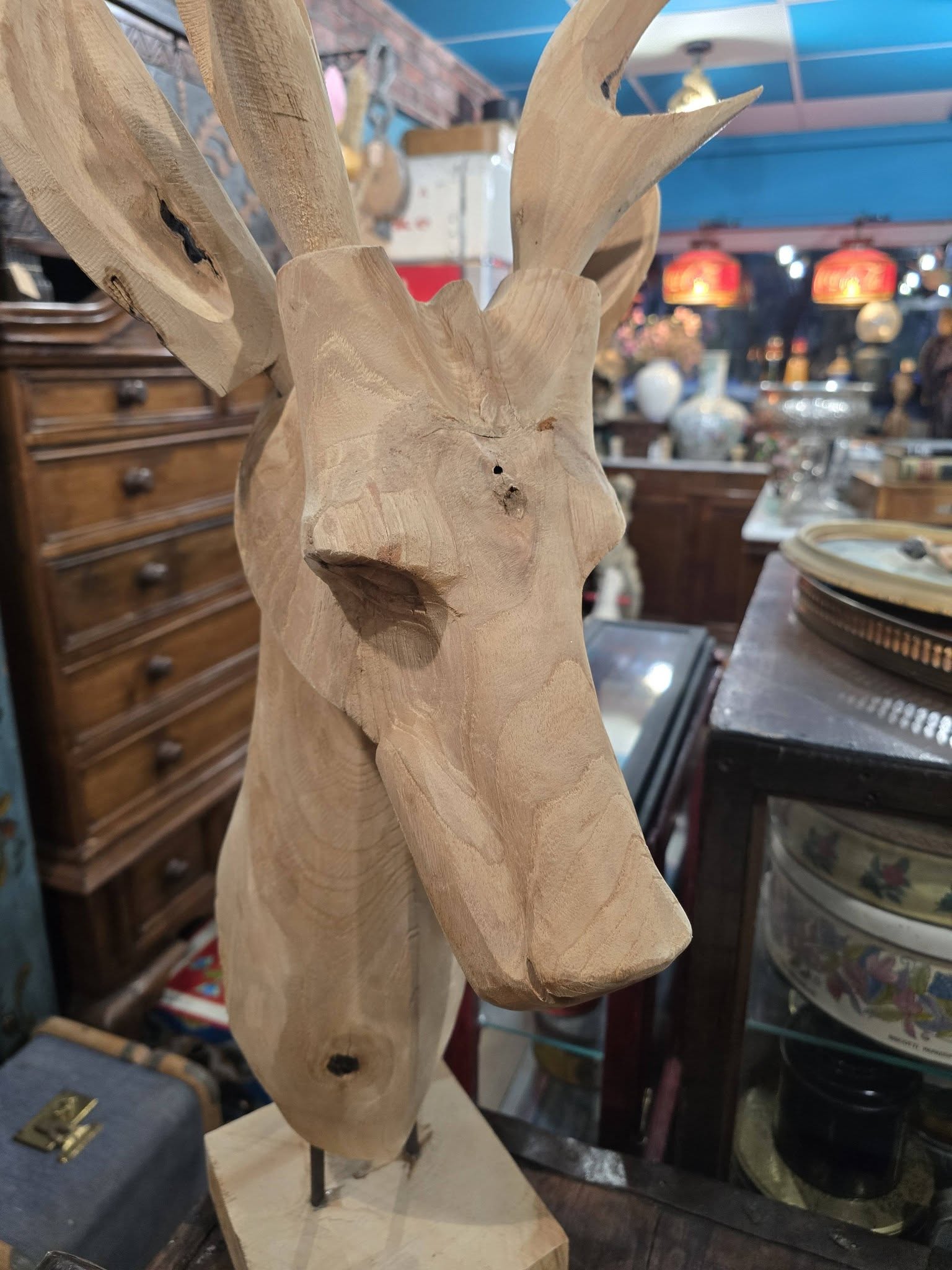 Vintage large hand carved Wooden deer