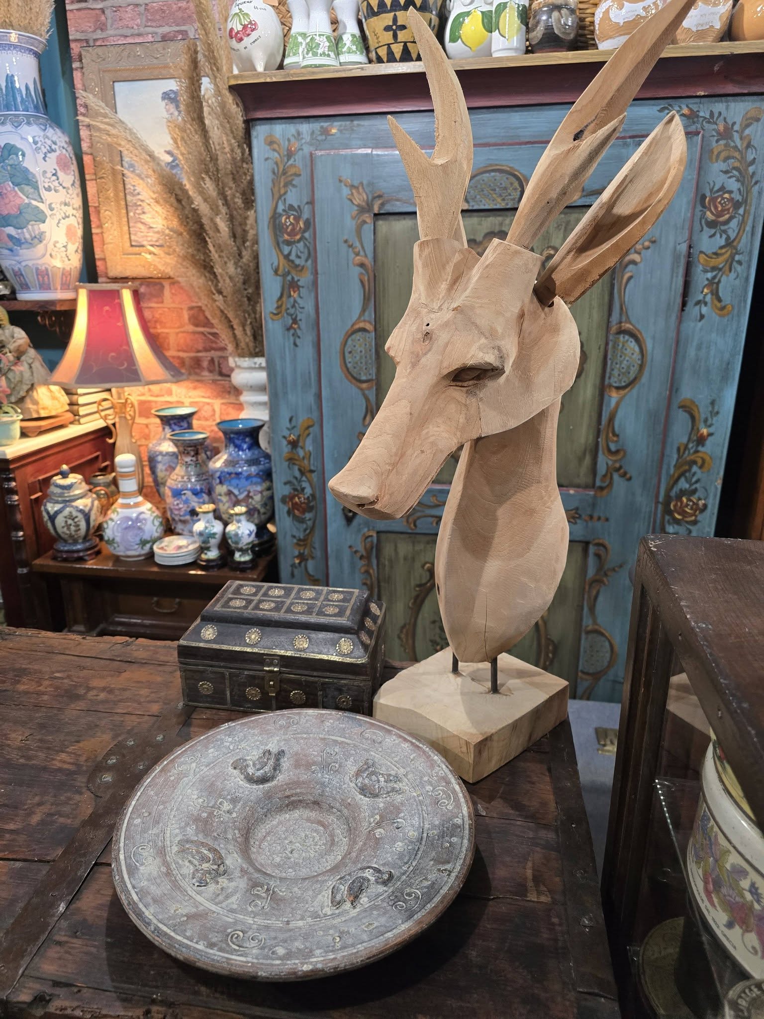 Vintage large hand carved Wooden deer