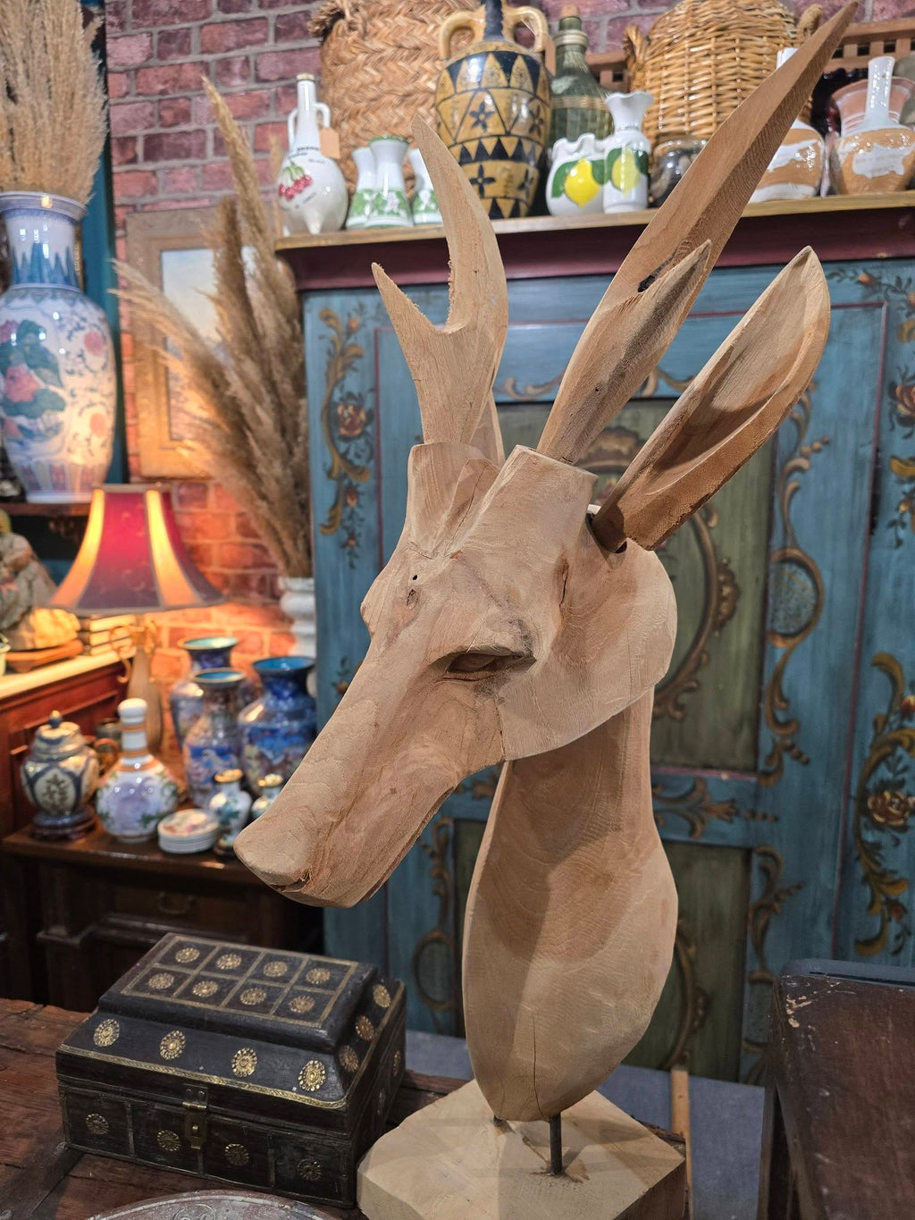 Vintage large hand carved Wooden deer