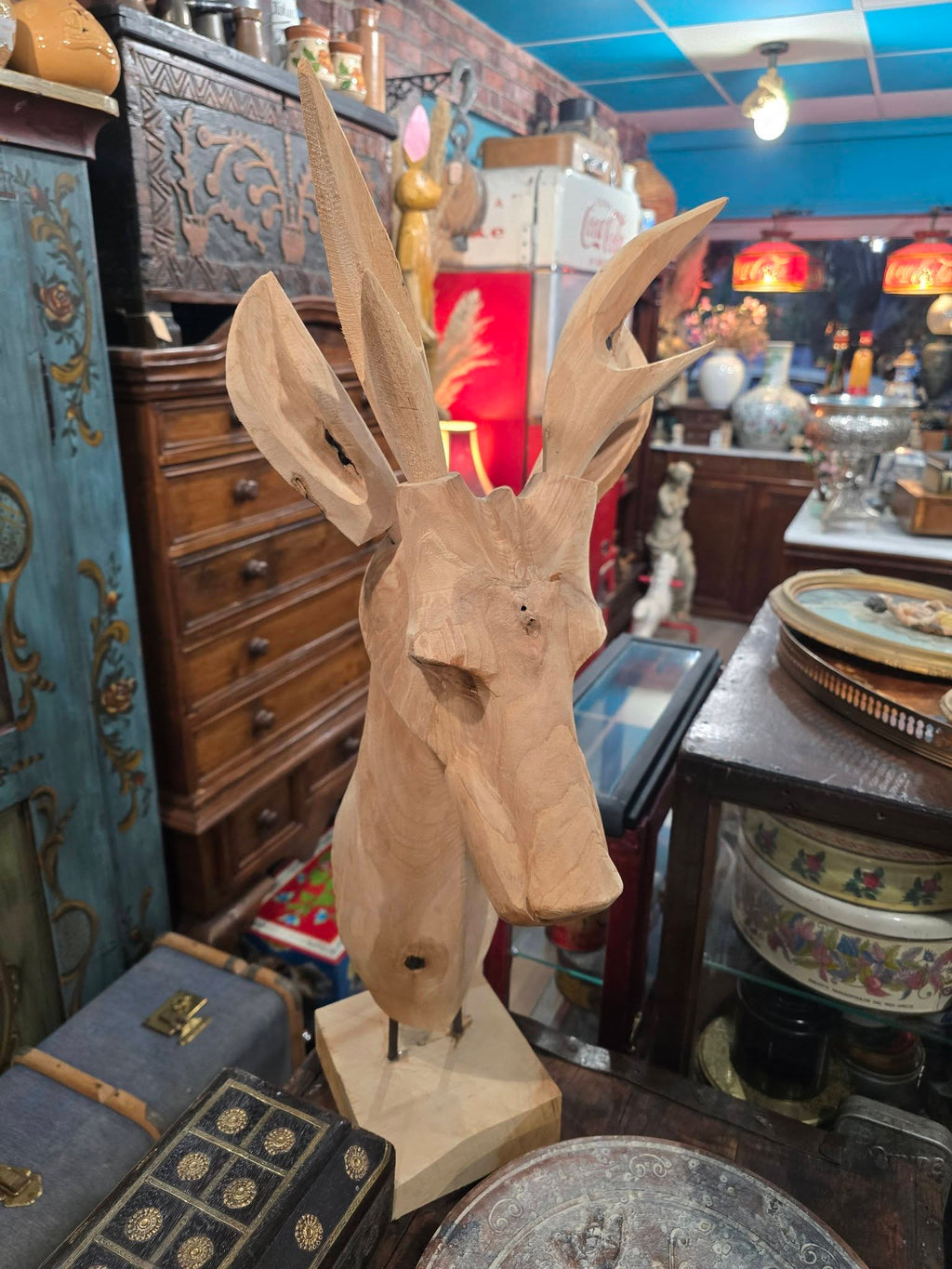 Vintage large hand carved Wooden deer