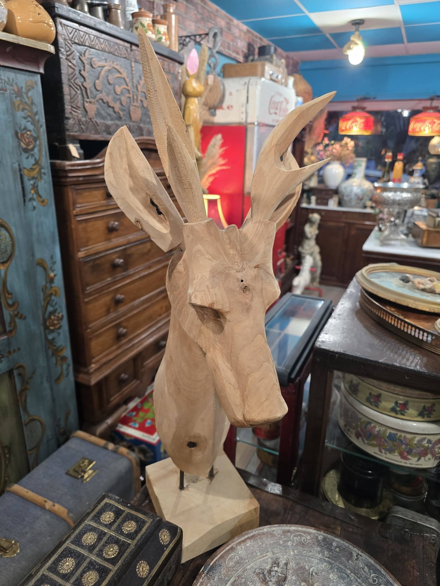 Vintage large hand carved Wooden deer