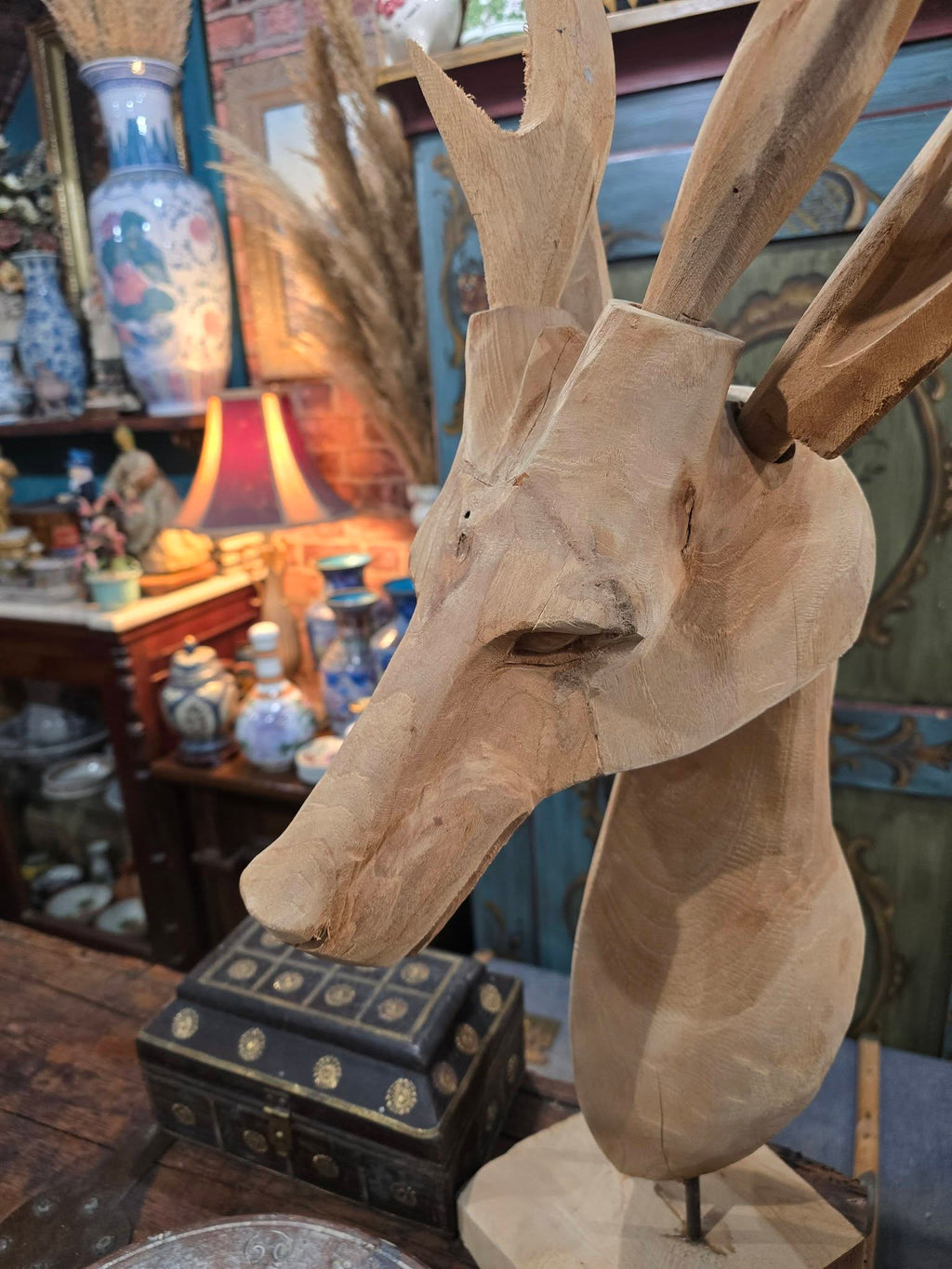 Vintage large hand carved Wooden deer