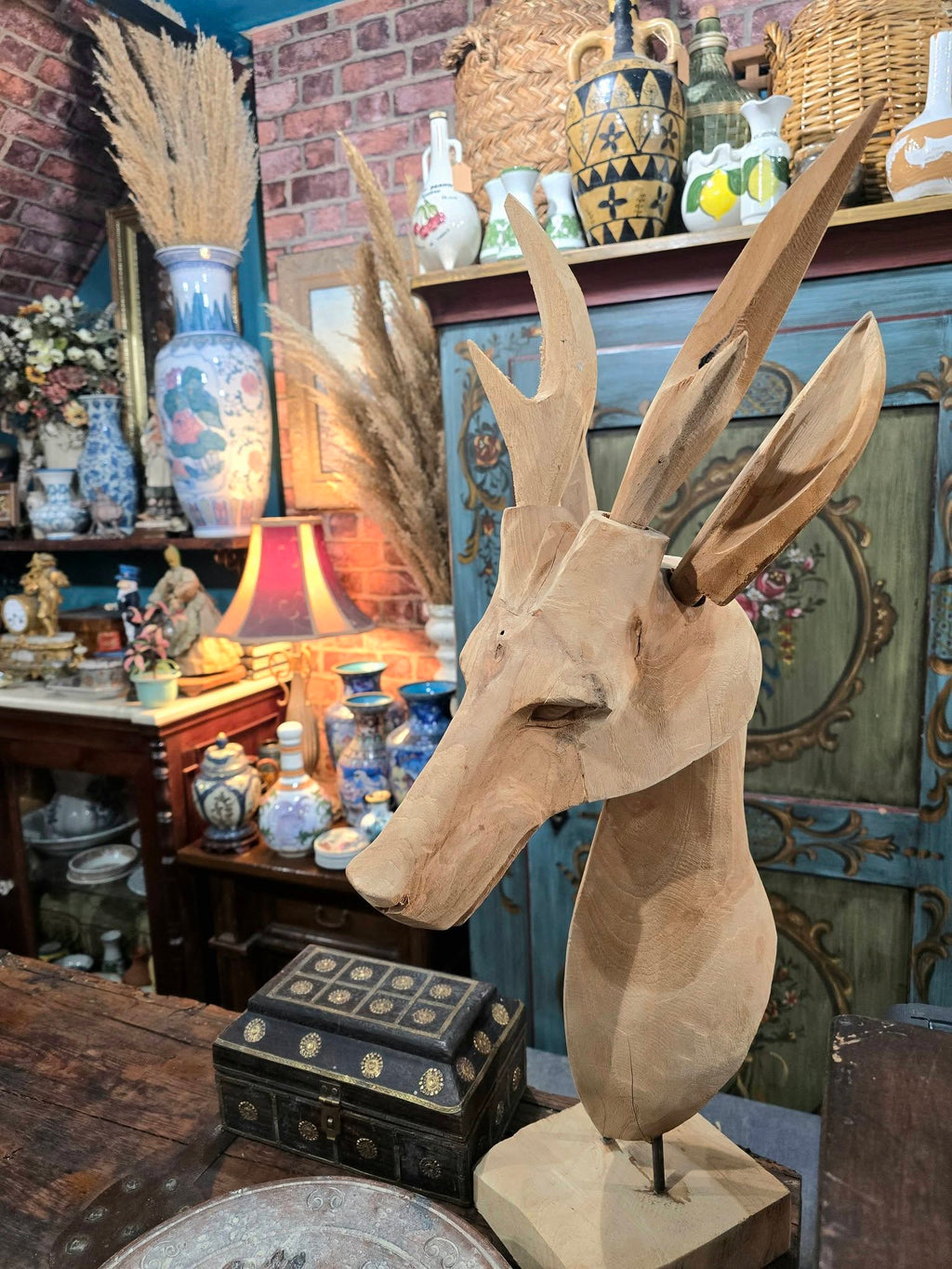 Vintage large hand carved Wooden deer